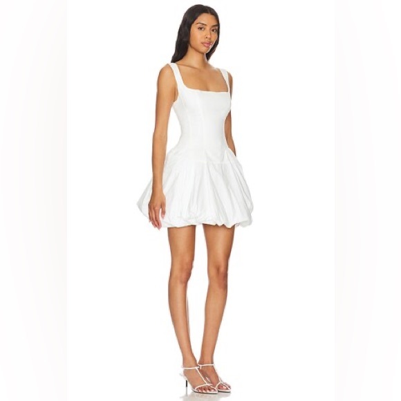 NWOT SIMKHAI Juni Bubble-Hem Cotton-Blend Corset Mini Dress white - Picture 2 of 14